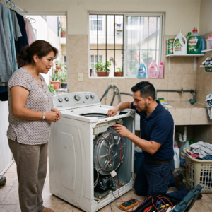 Técnico realizando mantenimiento a lavadoras a domicilio en CDMX